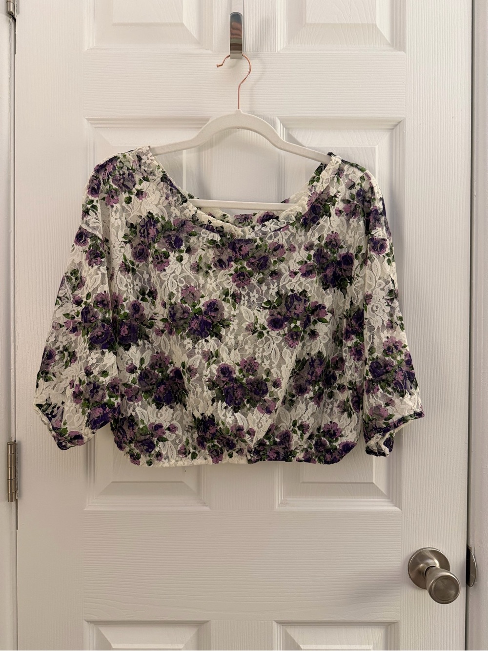Poof Y2K Floral Lace Semi Sheer Crop Top Small